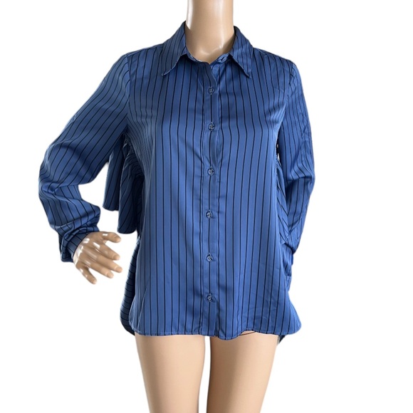 L'Academie Satin Striped Ruffled Top Tie Cropped Back - Picture 1 of 5